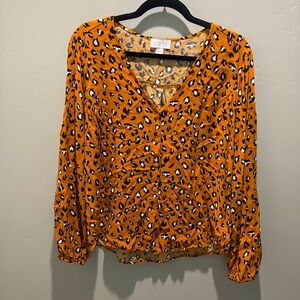 Vixbe Catalen V Neck Top mustard yellow leopard print XL stitchfix